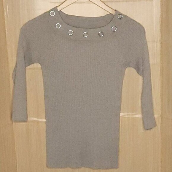 Verve Ami Grey Ribbed Wide Neck Knit Top Small - Picture 1 of 6